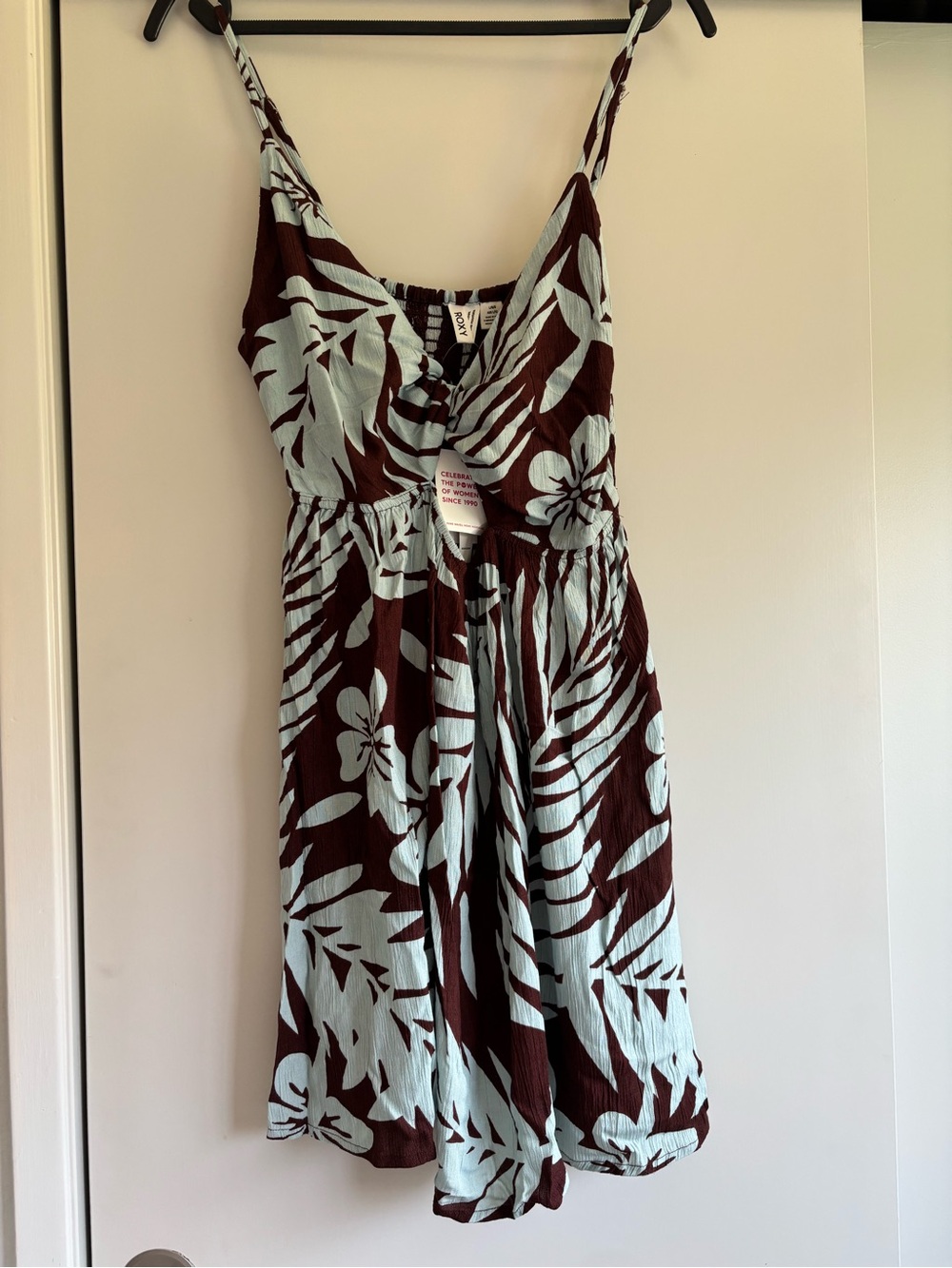 Roxy Floral Spaghetti Strap Dress - Brown & Light Blue